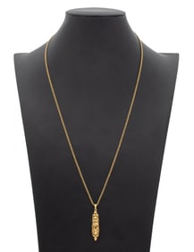 14K Yellow Gold Mezuzah Pendant Necklace