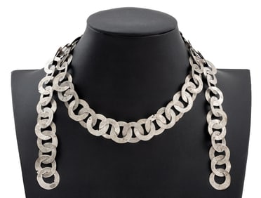 Early American Modernist Silver Lariat Necklace