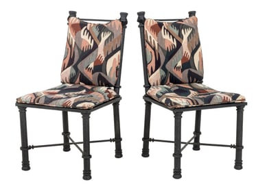 Giacometti Style Patinated Black Metal Chairs, Pr