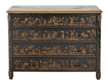 Louis XV Style Chinoiserie Black Lacquered Commode
