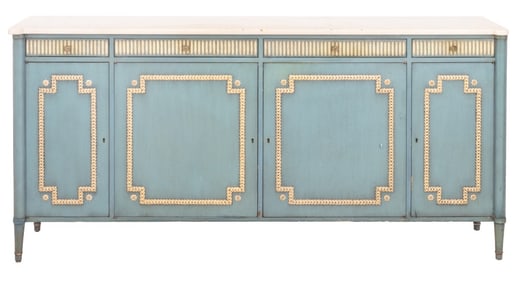 Louis XVI Style Blue Painted Marble Top Sideboard