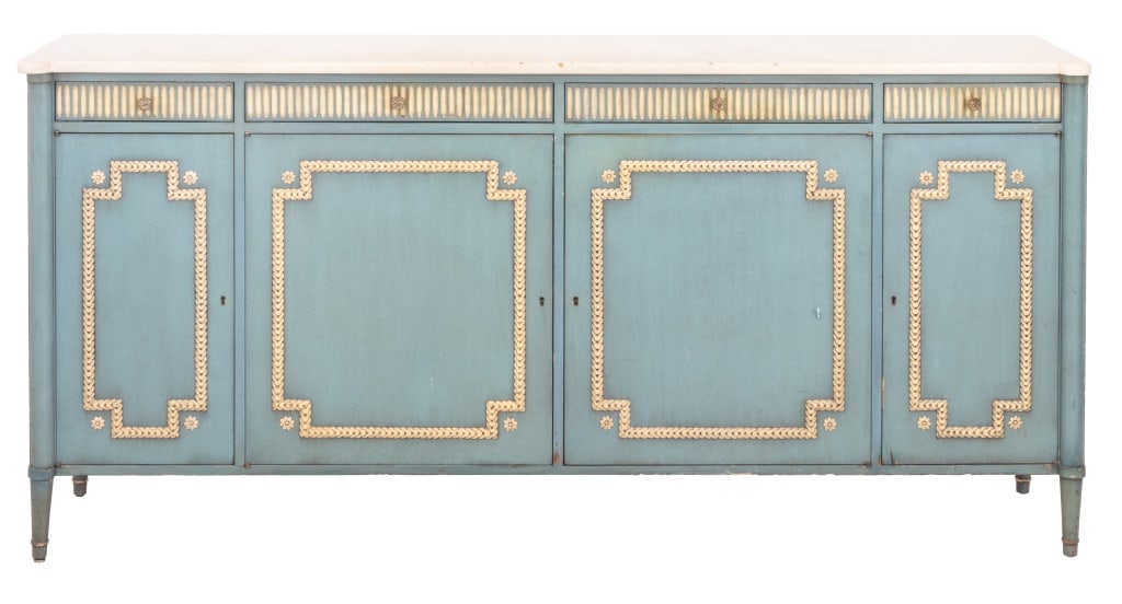 Louis XVI Style Blue Painted Marble Top Sideboard (1 of 10)