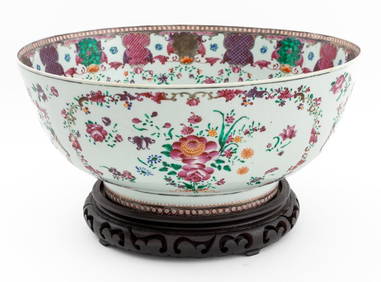 Chinese Export Famille Rose Porcelain Punch Bowl (1 of 7)