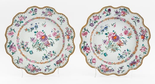Chinese Famille Rose Scalloped Chargers, Pair