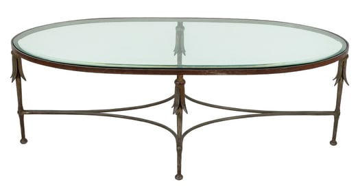 Giacometti Style Glass Top Iron Oval Coffee Table