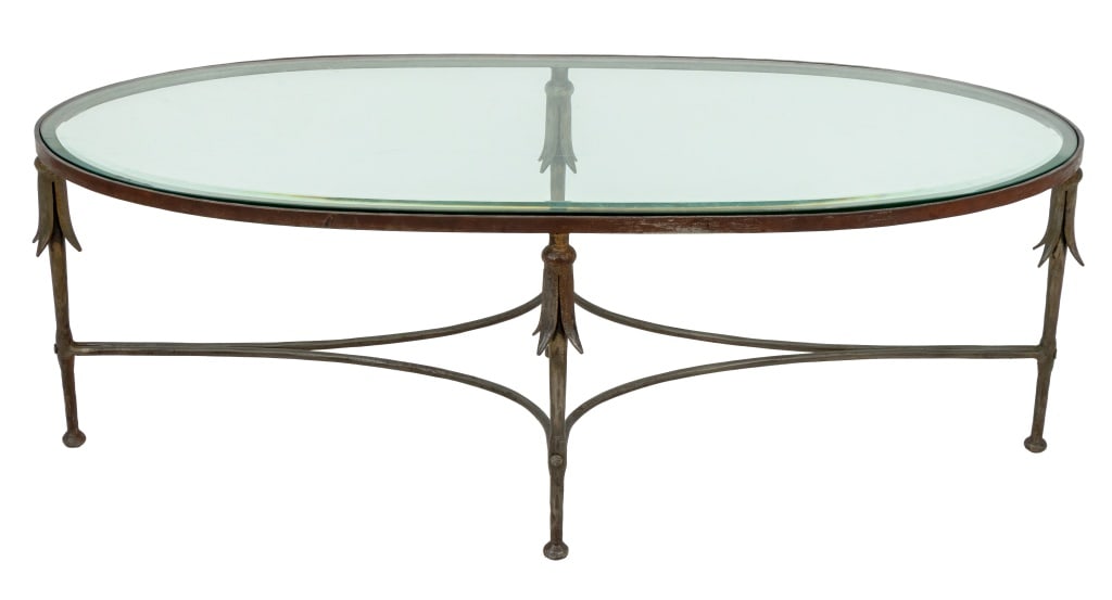 Giacometti Style Glass Top Iron Oval Coffee Table (1 of 6)