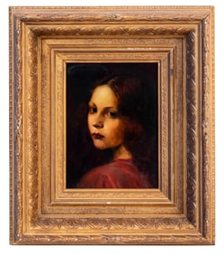Illegibly Signed Portrait of Young Woman Oil