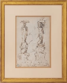 Italian School Sculpture Study Pen & Ink, 18th C.