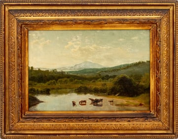 American School Pastoral Landscape Oil, 19th C.