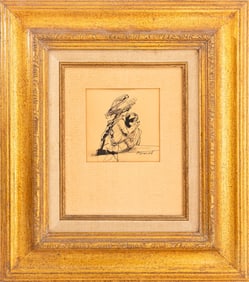 Illegibly Signed Figural Study Ink & Wash on Paper