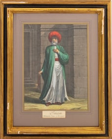 French Portrait of Imam Hand-Colored Etching