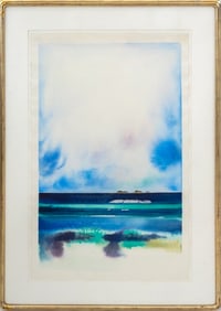 Illegibly Signed Abstract Beach Scene Watercolor