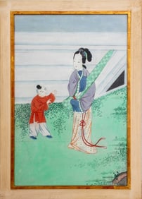 Japanese Figural Scene Gouache on Paper