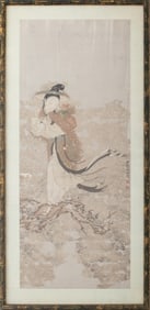 Chinese Woman with Flower Basket Gouache