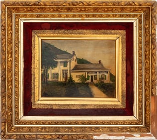 American School Federal Style House Oil on Board