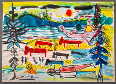 Nahum Tschacbasov Farm Scene Mixed Media, 1965
