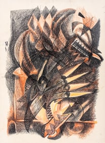 Illegibly Signed Futurist Composition Mixed Media