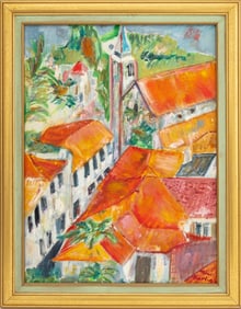 Continental School Aerial Townscape Oil on Canvas