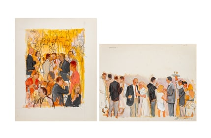Michael Paraskevas Cocktail Party Scene Acrylic, 2