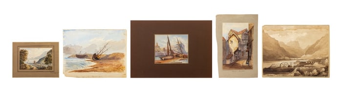 European School Coastal Scenes Watercolors, 5