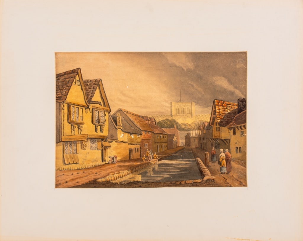 After Samuel Prout "Middle Brook St." Watercolor: After Samuel Prout (English, 1783-1852), "Middle Brook Street", Watercolor on Paper, 20th century, apparently unsigned, unframed. Image: 9" H x 12.75" W; mat: 16" H x 20" W. Provenance: From a New Yor