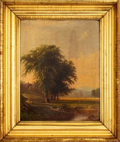 American School Country Lane Lithograph, 19th C.