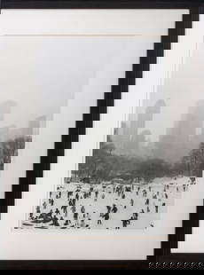Jefferson Hayman "Wollman Rink" Silver Print: Jefferson Hayman (American, b. 1969), "Wollman Rink", Gelatin Silver Print, apparently unsigned, ebonized wood frame. Image: 17.75" H x 11.5" W; frame: 24.5" H x 18" W. Provenance: From a New York Cit