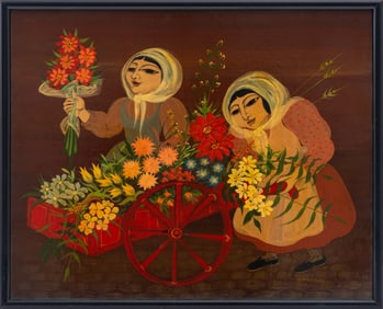 Carlos Perteagudo "Venta de Flores" Oil Masonite