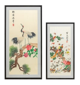 Chinese Bird Compositions Embroidery on Silk, 2
