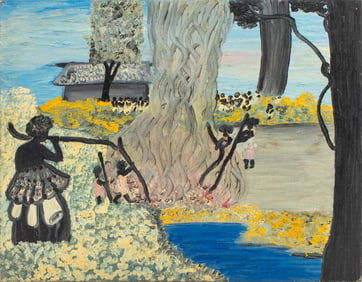 American Naive Figural Scene Acrylic on Canvas