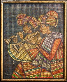 Balinese School Two Musicians Oil on Canvas