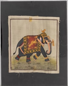 Indian Royal Elephant Pichwai Gouache Silk, 19th C