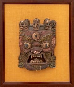 Tibetan Mahakala Polychromed & Carved Wood Mask
