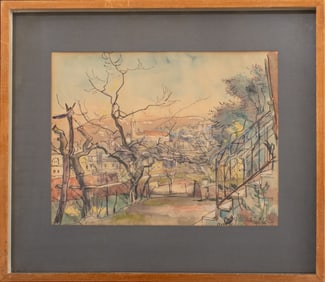Kurt Zinger Winter Cityscape Watercolor, 1954