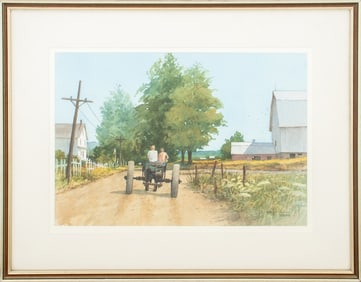 Evelyn Carlson Tractor Drive Watercolor on Paper