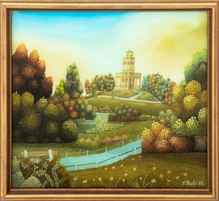 Stjepan Paulic Landscape Reverse Painted Glass