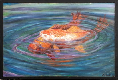 R. Venuti Carp in a Pond Oil on Canvas, 1993