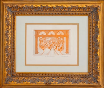 Illegibly Signed "Can Can Dancers" Etching