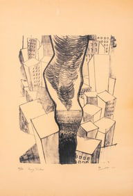 Rony Rehav Abstract Cityscape Lithograph, 1975