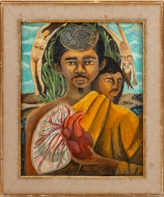 Surrealist Composition Man Exposed Oil on Canvas