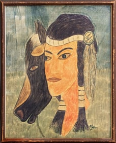 Albert Hoffman "Indian Maiden with Pony" Crayon