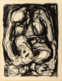 M. Russo Abstract Kneeling Woman Ink on Paper