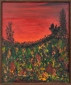 Coccaro Red Sky Landscape Oil on Canvas, 1964