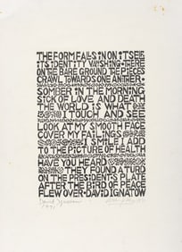 David Ignatow "The Form Falls..." Lithograph, 1971