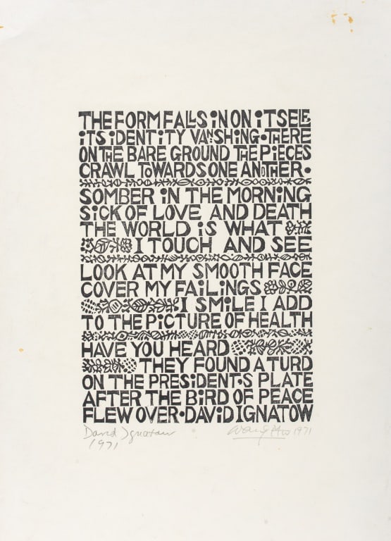 David Ignatow "The Form Falls..." Lithograph, 1971 (1 of 7)