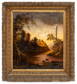 European School River Landscape Oil on Canvas
