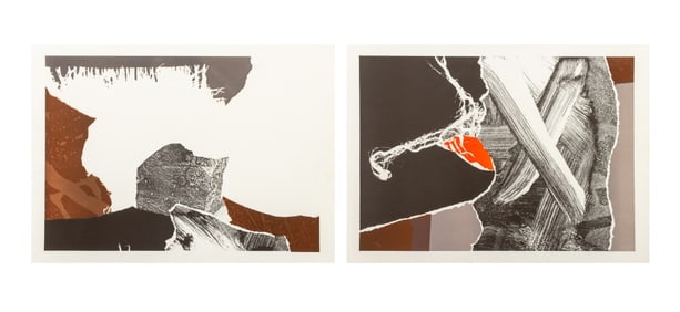 Abstract Expressionist Color Lithograph Diptych, 2