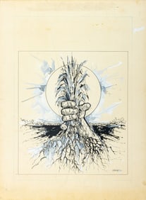 J. Vargas Social Realism Composition Ink & Gouache