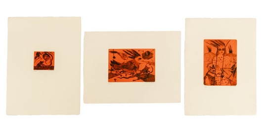 Folkloric Surrealist Composition Engravings, 3