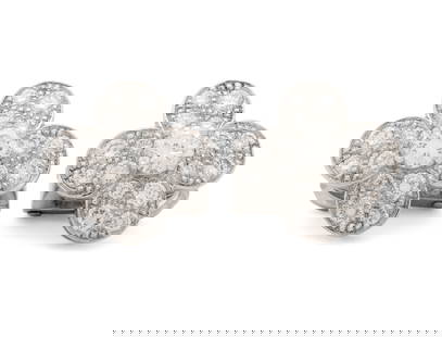 Van Cleef & Arpels Trefle 18K Diamond Earrings: Pair of Van Cleef and Arpels Trefle 18K Diamond Earrings, featuring 32 pave set round brilliant cut diamonds and 2 prong set round brilliant cut centered diamonds, weighing a total of approx. 1.55 car